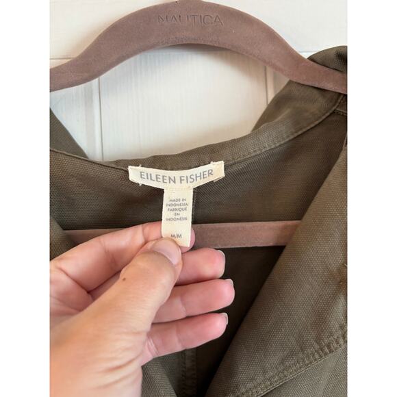 Eileen Fisher Stretch Cotton Hemp Canvas Jacket Green Size Medium Organic Cotton - Picture 5 of 6